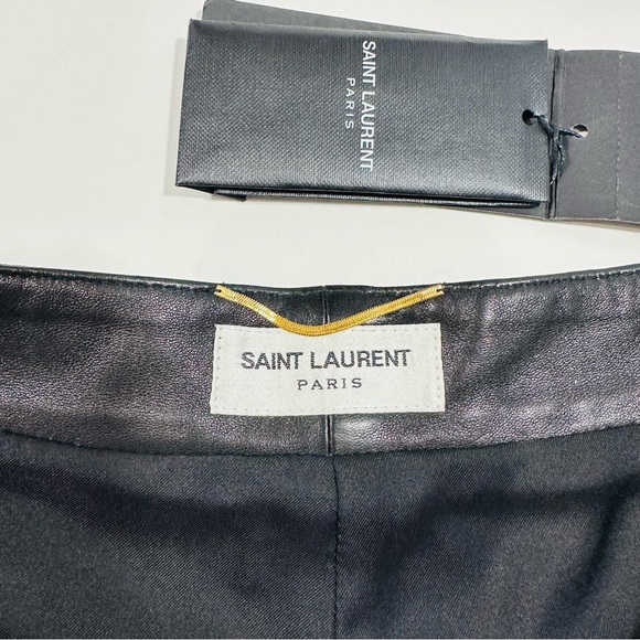 YSL Saint Laurent High Rise Embellished Embroidered Lambskin Leather Shorts - Picture 12 of 15